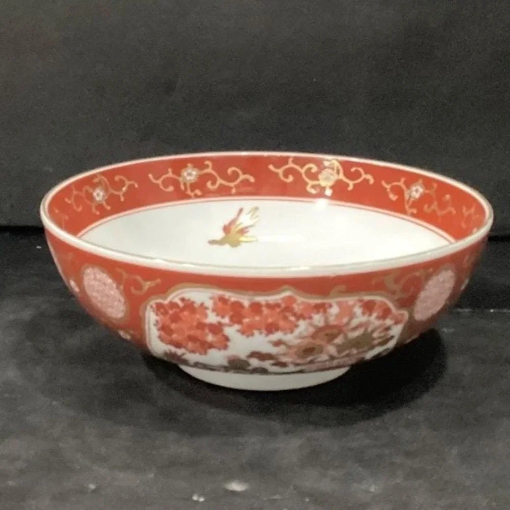 Imari Japan Vegetable Bowl, Vintage Hand Painted Floral & Birds, Serving Dish